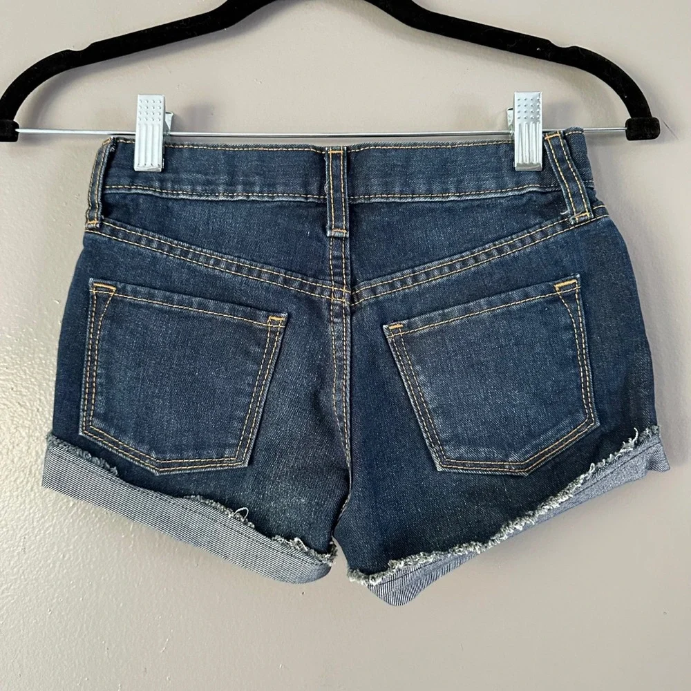 Old Navy Girl's Dark Wash Adjustable Waist Cuffed Jean Shorts SZ 8‎